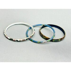Cloisonné Bangle Bracelets Lot Of 3 Floral Jewelry